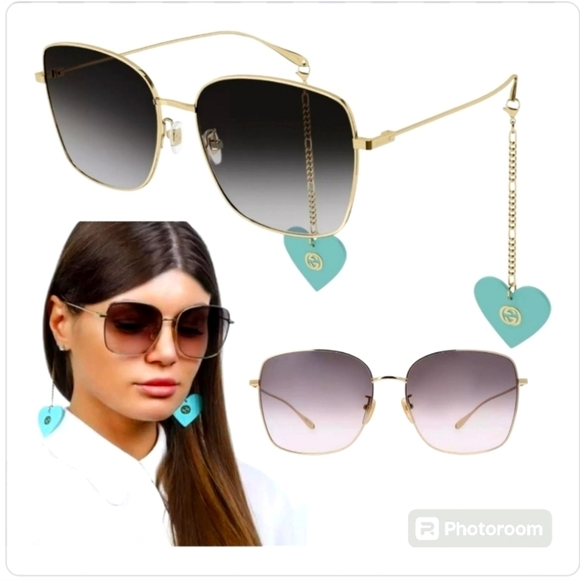 Gucci Accessories - Gucci GG1030SK-003-60 Gold Sunglasses With earring accessories